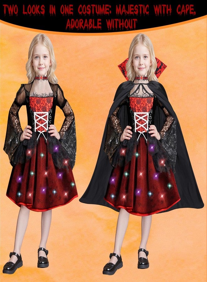LOYO Vampire Costume for Girls - Light Up Halloween Costumes for Toddler Girl with Cape, Hair Clip, Choker, Dress Up for Kids (3-4 Years) - Image 2